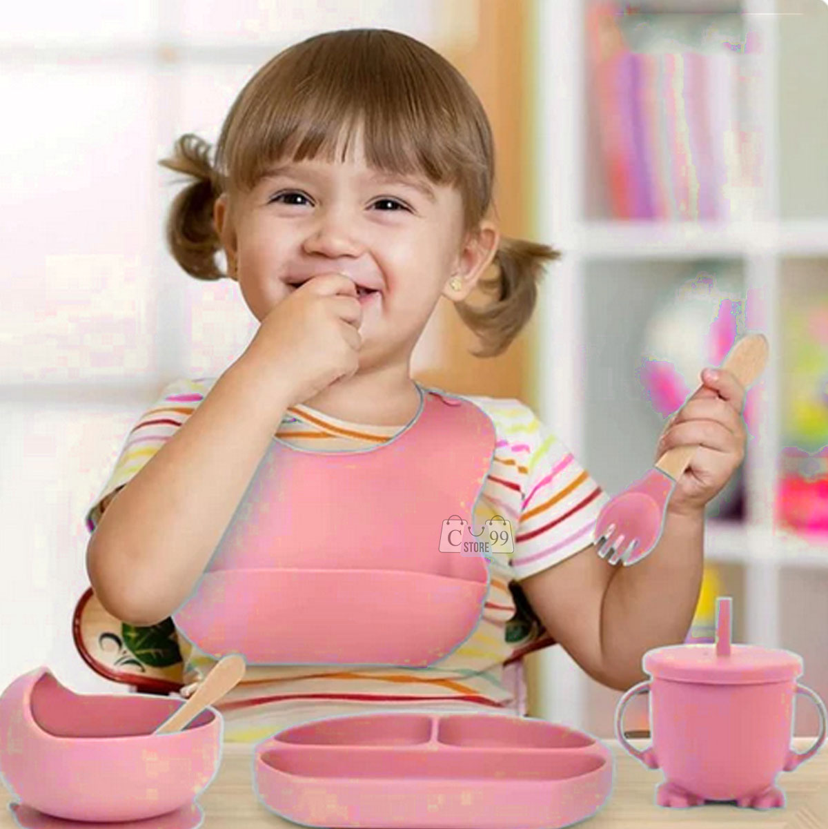 Vista 6 de Vajilla Silicona Para Bebés Con Babero